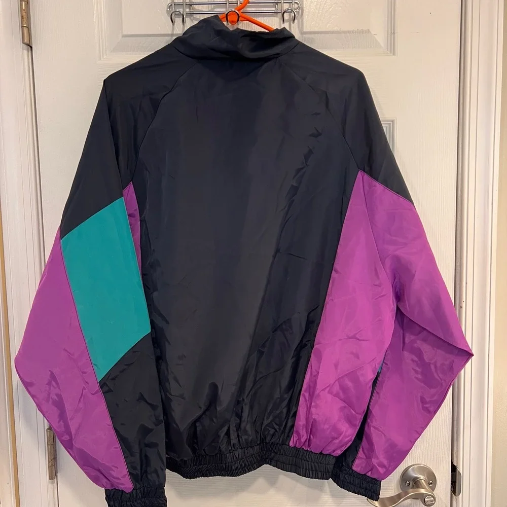 Du Zuo Mens Vintage Style Colorblock Windbreaker Jacket Navy Teal Purple Large